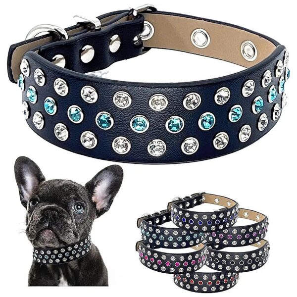 Stylish Rhinestone Dog Collar with Adjustable Studded Design for Small to Medium Dogs