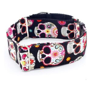 Sugar Skull Fiesta Dog Collar for Large Breeds and Greyhounds with Martingale Closure