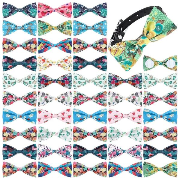 Summer Hawaiian Dog Bow Ties for Large Dogs - 16 Pcs with Rubber Bands