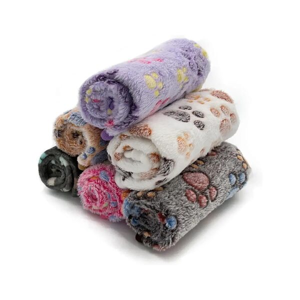 Super Soft 6-Pack Puppy Dog Blankets with Paw Print Design for Small Dogs, Cats, and Pets