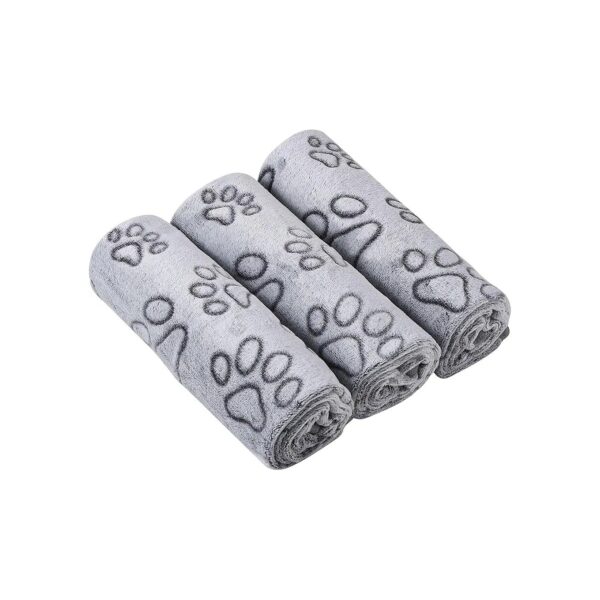 Super Soft Grey Paw Pattern Dog Blanket for Small Dogs Kitten Cats - 3-Pack