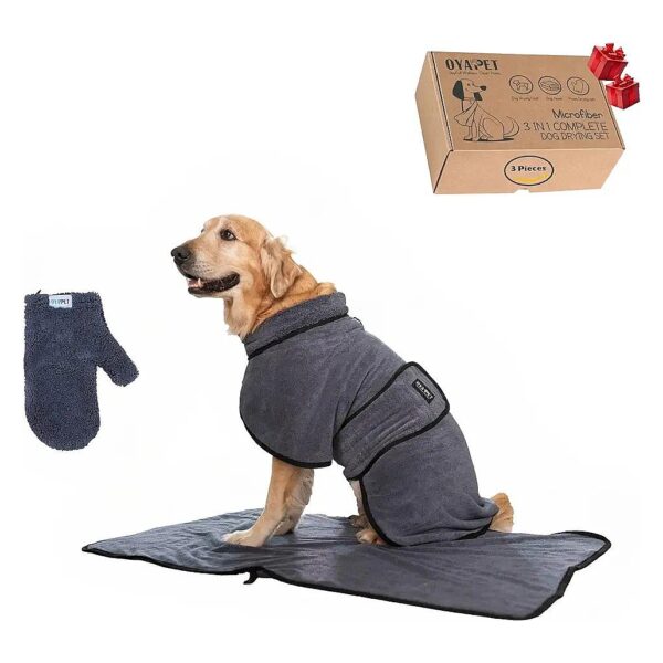 Super Soft and Absorbent Dog Bathrobe with Drying Glove and Paw Dryer for Large Animals