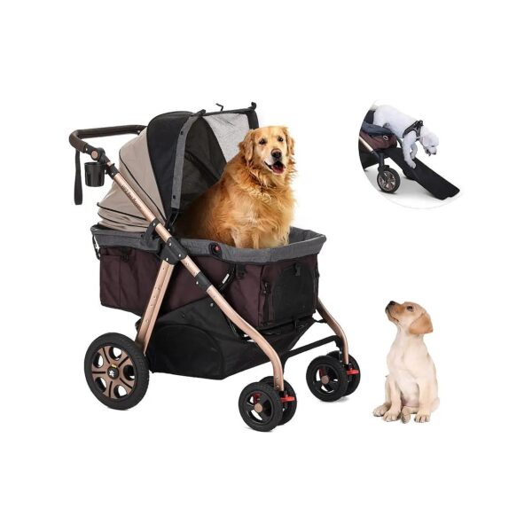 Super-Sized Pet Stroller with Integrated Access Ramp and 100Lbs Capacity for Large Pets