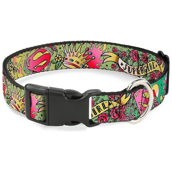 Supergirl Tattoo Scene Nylon Dog Collar for Large Dogs with 15 to 26 Inch Necks