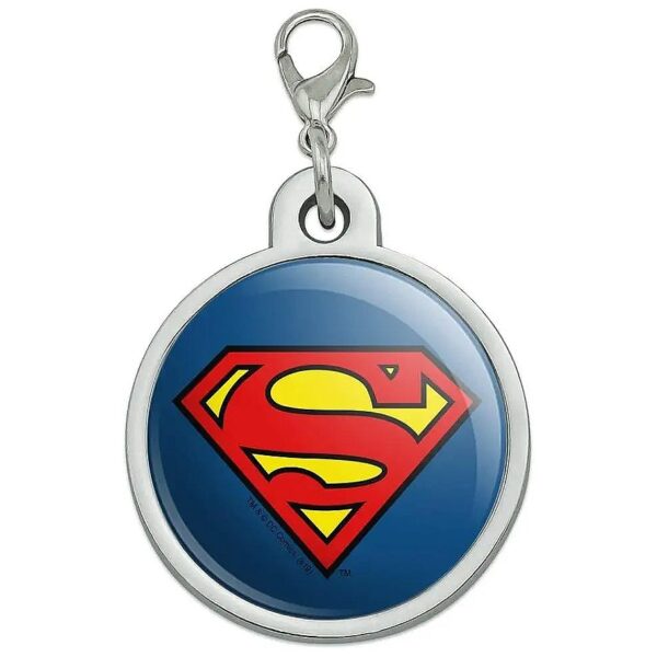 Superman Logo Chrome Metal Pet Identification Tag for Dogs and Cats - 2" Diameter