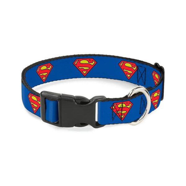 Superman Shield Blue Plastic Clip Collar 1 Inch Wide Medium