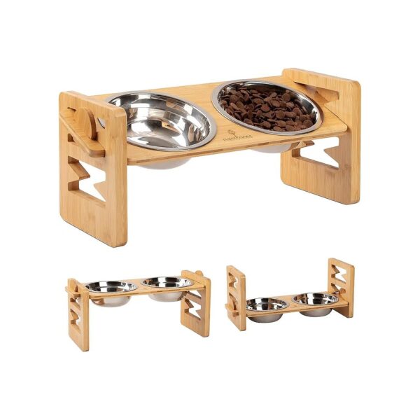 Supportive Elevated Dog Bowls for Small Dogs and Cats with Bamboo Stand