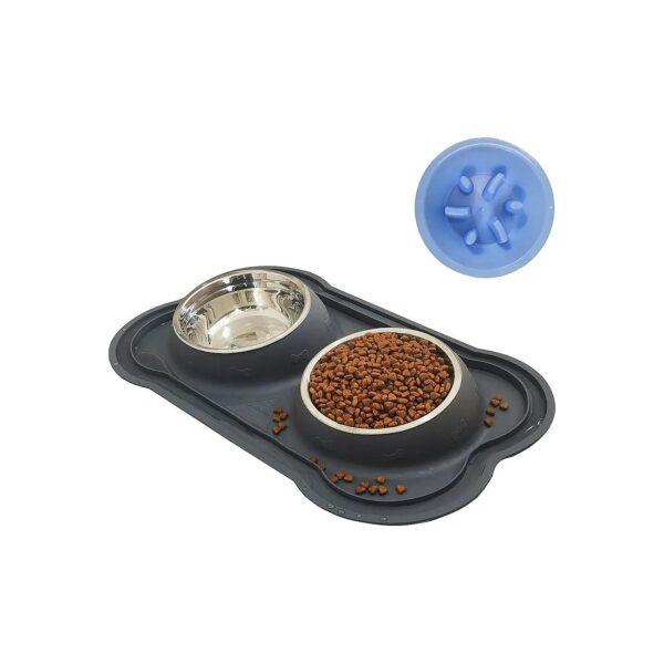 Sustainable Stainless Steel Dog and Cat Food Bowls with Silicone Mat for Eco-Friendly