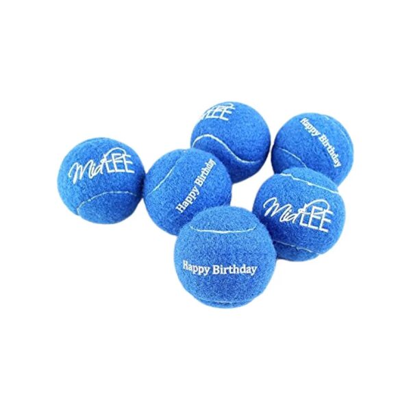 Sweet Treat Dog Tennis Balls Six Pack of Blue with Happy Birthday