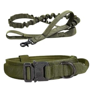 Tactical Dog Collar Leash Combo Army Green X-Large Medium Large Dogs Enhanced Performance