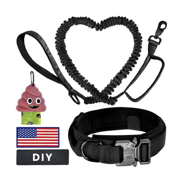 Tactical Dog Collar and Leash Set with Poop Bag Dispenser for Large Breed Dogs