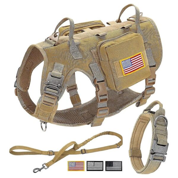 Tactical Dog Harness Collar Leash Set with Backpack for Medium Large Dogs