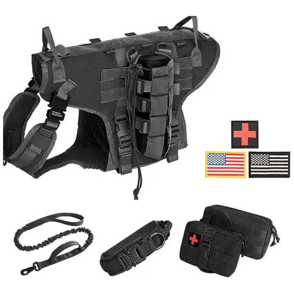 Tactical Dog Leash and Collar Set with Bungee Cord and Handle for Control and Security