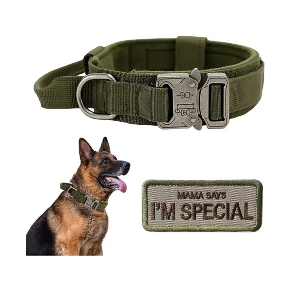 Tactical Military Dog Collar with Handle and Patch for Medium Large Breeds