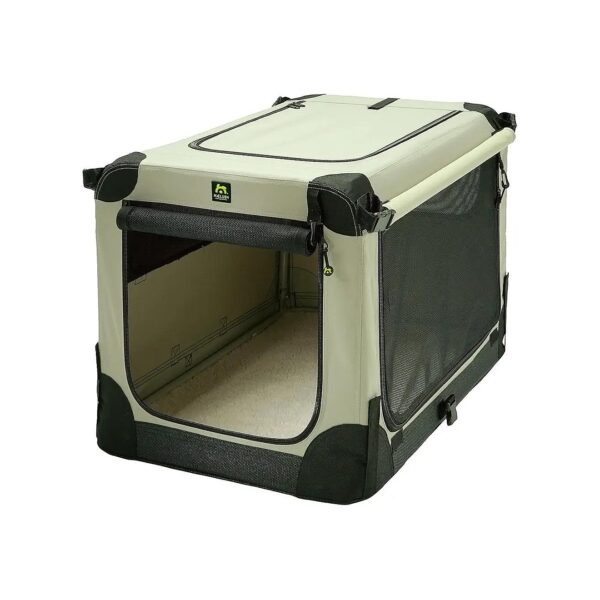 Tan Waterproof Pet Kennel with Roll Down Blinds and Seat Belt Straps for Safe Travel