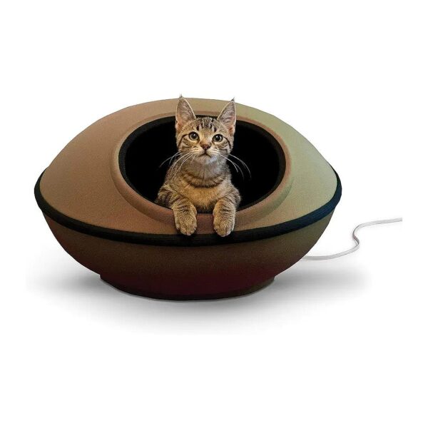 Tan and Black Heated Pet Bed for Small Breeds with High-Quality Materials and Design