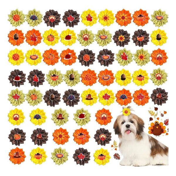 Thanksgiving Day Dog Hair Bows with Rubber Bands for Small to Large Dogs Cats Pets