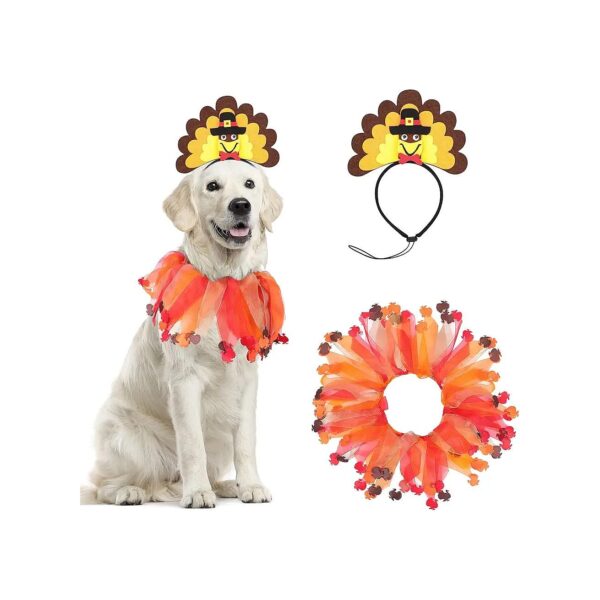 Thanksgiving Turkey Dog Headbands with Collar Costume Accessory for Medium and Large Dogs