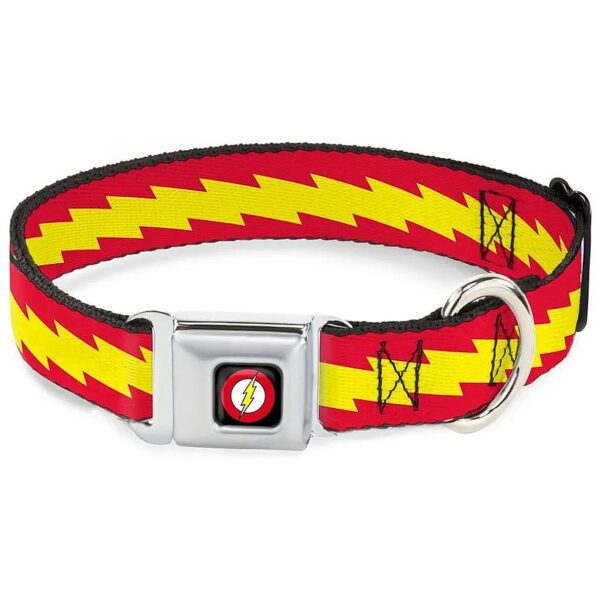 The Flash Bolt Stripe Dog Collar with Seatbelt Buckle Red Yellow 15-26 inches