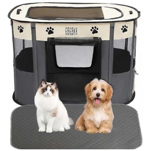 Thoughtful White Dog Playpen with Free Waterproof Pee Pad for Pets