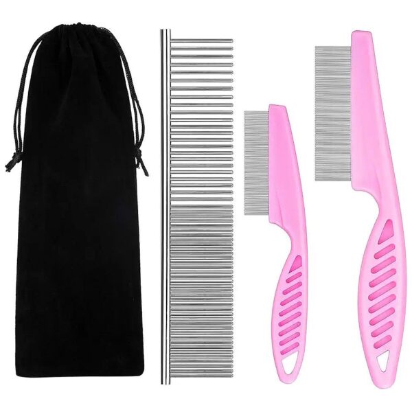 Three-Piece Pet Grooming Set with Flea Comb and Brush for Cats and Dogs