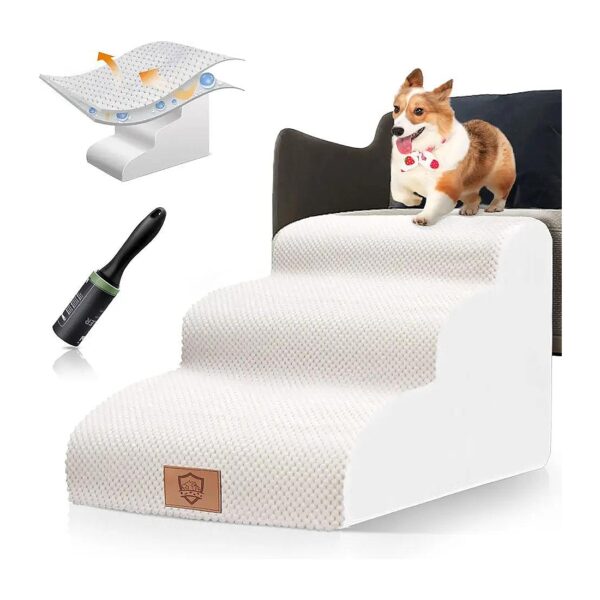 Three-Tier Non-Slip Foam Pet Stairs with Waterproof Cover for Short Legs and Injured Pals