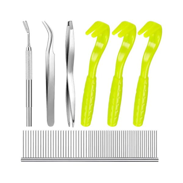 Tick Removal Kit for Pets with Plastic Removers and Stainless Steel Tweezers Comb