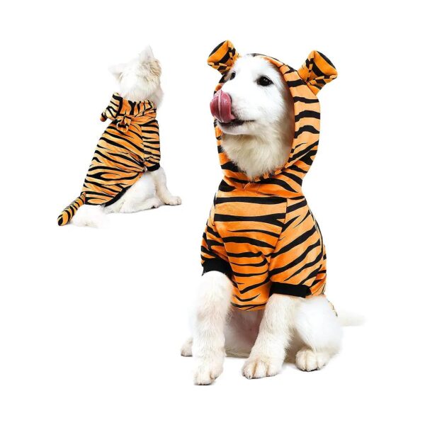 Tiger Hoodie Costume for Small Dog Breeds Warm Winter Pet Apparel