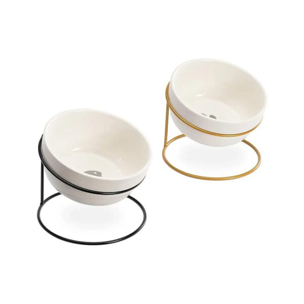 Tilted Ceramic Pet Bowls for Cats and Small Dogs with Durable Metal Stands