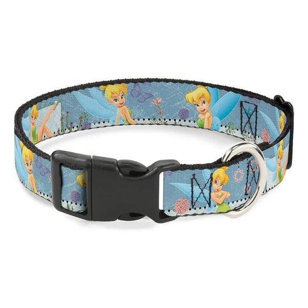 Tinker Bell Garden Poses Dog Collar with 1 Inch Wide Plastic Clip