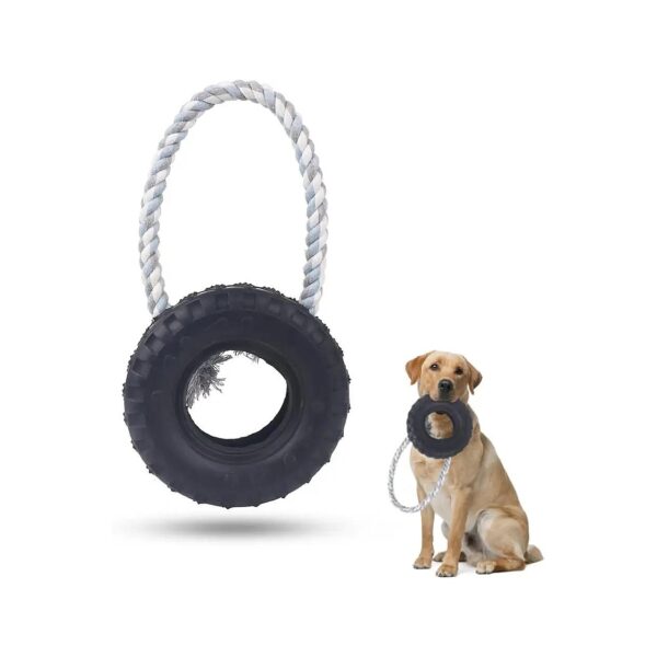 Tough Chew Toy for Dogs with Unique Tire Shape and Peanut Butter Coating