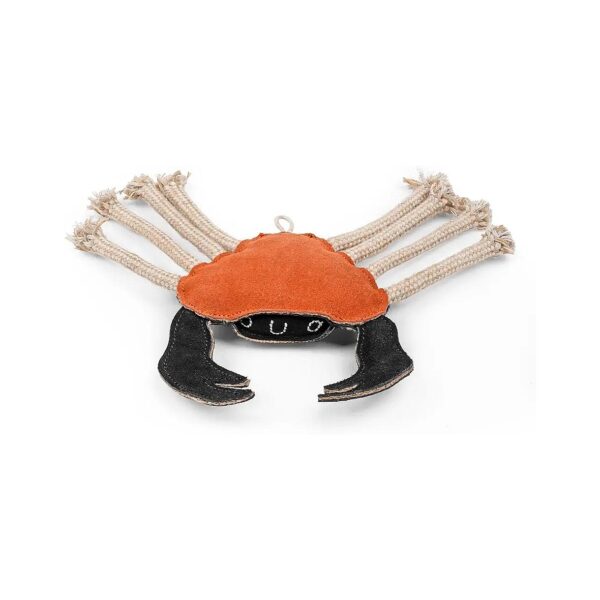 Tough Cotton Rope and Natural Suede Leather Crab Toy for Puppy Teething