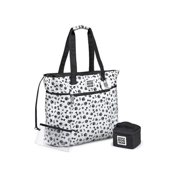 Travel Tote Bag for Dogs with Food Carrier, ID Tag, and Clear Wristlet