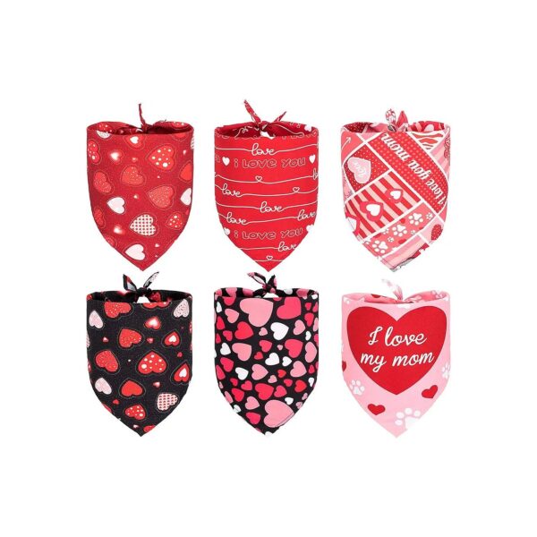 Triangle Heart Dog Bandanas 6 Pack Washable Adjustable Neckerchief for Dogs