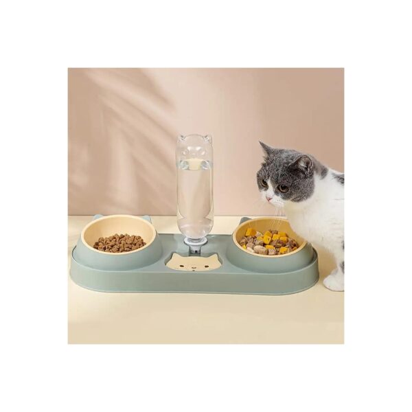 Triple Cat Food and Water Bowl Set with 3 in 1 Feeder for Cats Puppy Small Dogs