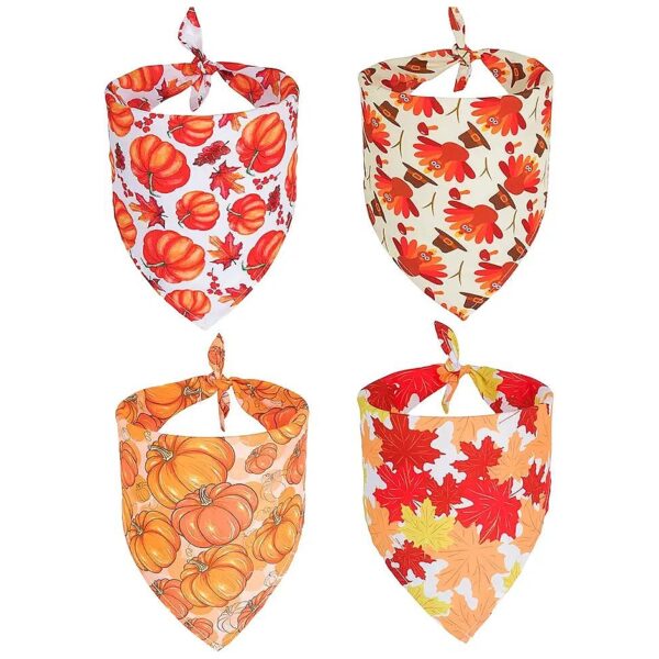 Turkey Leaf Pumpkin Pattern Dog Bandanas Adjustable Small Medium Dog Sizes