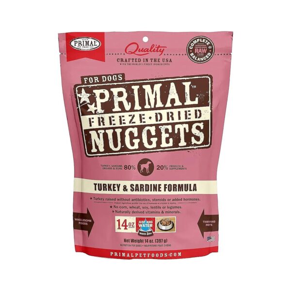 Turkey Sardine Freeze Dried Raw Dog Food Nuggets - Complete Balanced Meal for Adult Dogs