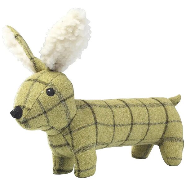 Tweed Plush Dog Toy with Long Hare and Green Tweed Fabric