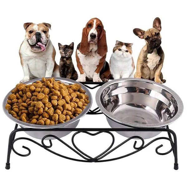 Two Bowl Design Elevated Feeder for Small Middle-Sized Dogs Cats