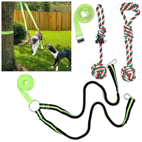 Two Dog Tug Toy with Detachable Bungee Cords and Chew Rope Toys for Interactive Play