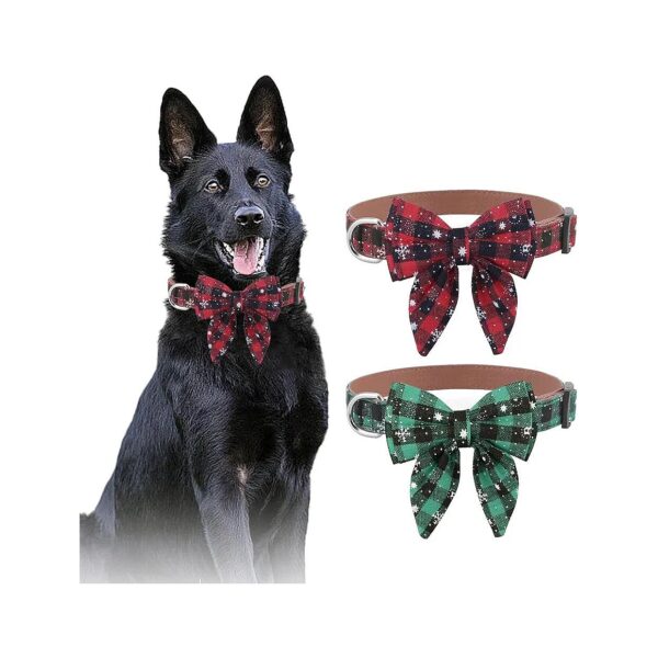 Two Pack Christmas Dog Collar Snowflake Pattern Leather for Small Medium Large Dogs