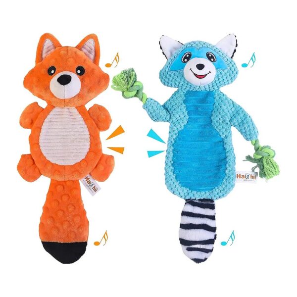 Two Pack Plush Dog Toys with Crinkle Paper and Squeakers for Puppy to Large Dogs