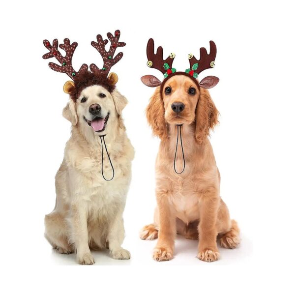 Two-Pack Brown Reindeer Antlers Headbands for Cats and Dogs Christmas Costume Accessories