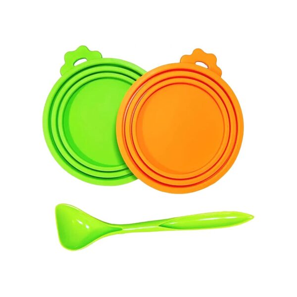 Two-Pack Silicone Can Lids for Cat and Dog Food with Spoon