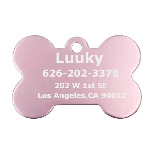 Two-Piece Pink Bone ID Tag Set with Double-Sided Engraving for Pets