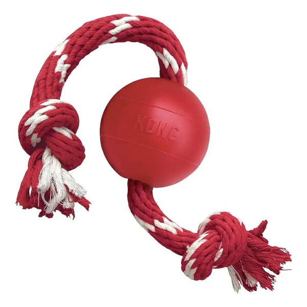 USA-Made Natural Rubber KONG Ball with Rope for Small Dogs Play