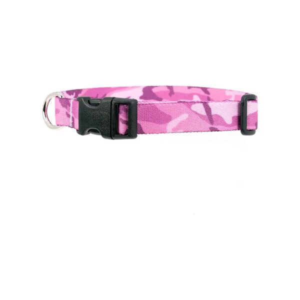 USA-Made Pink Camo Dog Collar with Bonded Printing and Rustproof Buckle