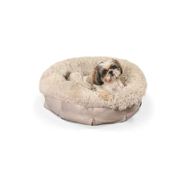 Ultra Calming Small Luxury Donut Dog Bed with Orthopedic Support and Faux Fur Top