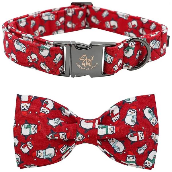 Unique Christmas Gift Idea Red Penguins Holiday Pet Collar Dog Bow Collar For Medium Dogs