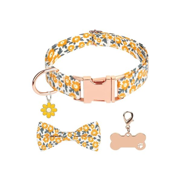 Unique Daisy Patterned Pet Collar with Adjustable Metal Buckle for Small Dogs in Yellow